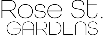 Text logo reading 'Rose St. GARDENS' with smaller text 'Short Term Room Rentals' on a plain white background.